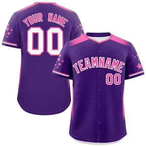 Custom Purple Pink Gradient Side Personalized Star Pattern Authentic Baseball Jersey