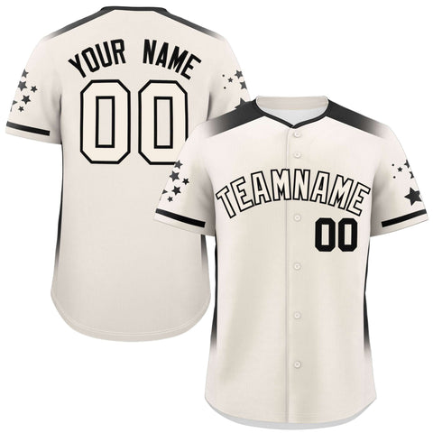 Custom Cream Black Gradient Side Personalized Star Pattern Authentic Baseball Jersey