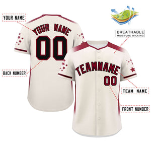 Custom Cream Crimson Gradient Side Personalized Star Pattern Authentic Baseball Jersey