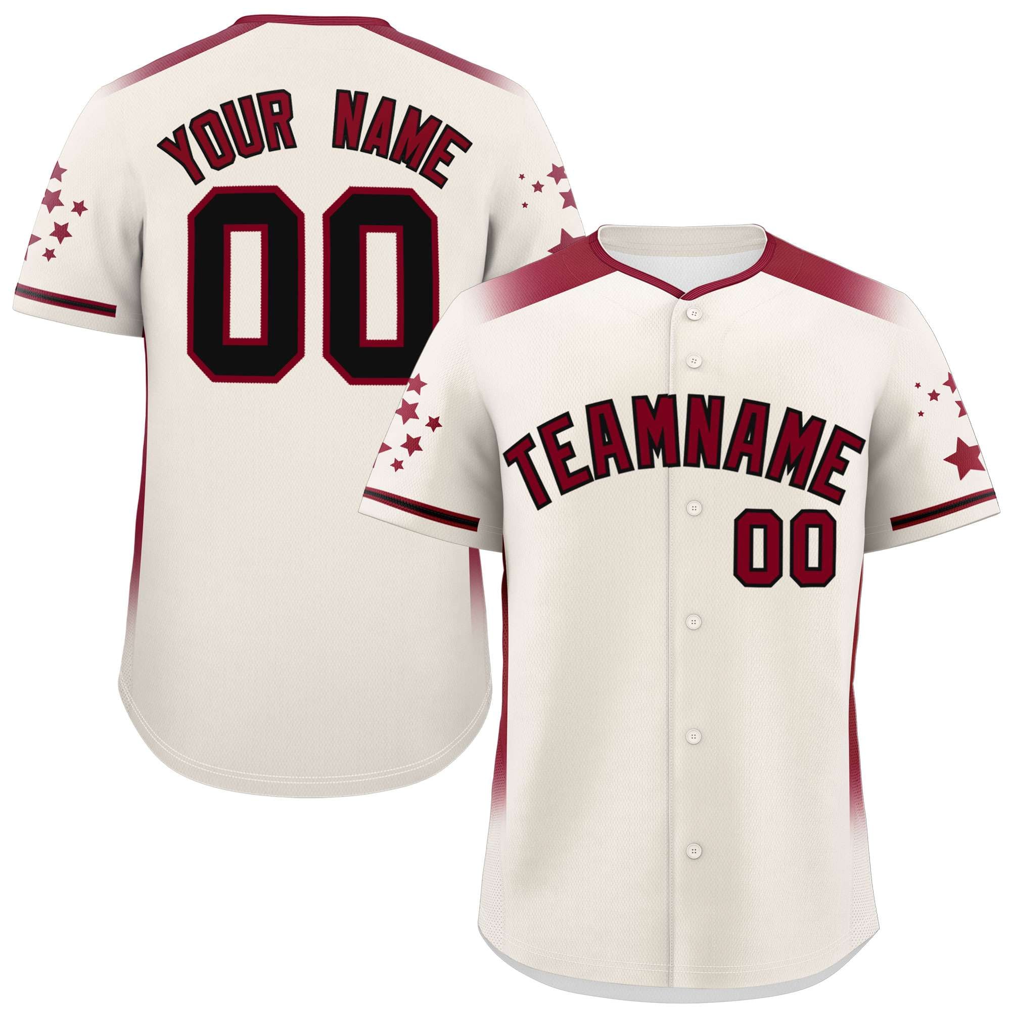 Custom Cream Crimson Gradient Side Personalized Star Pattern Authentic Baseball Jersey