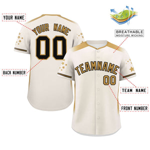 Custom Cream Old Gold Gradient Side Personalized Star Pattern Authentic Baseball Jersey