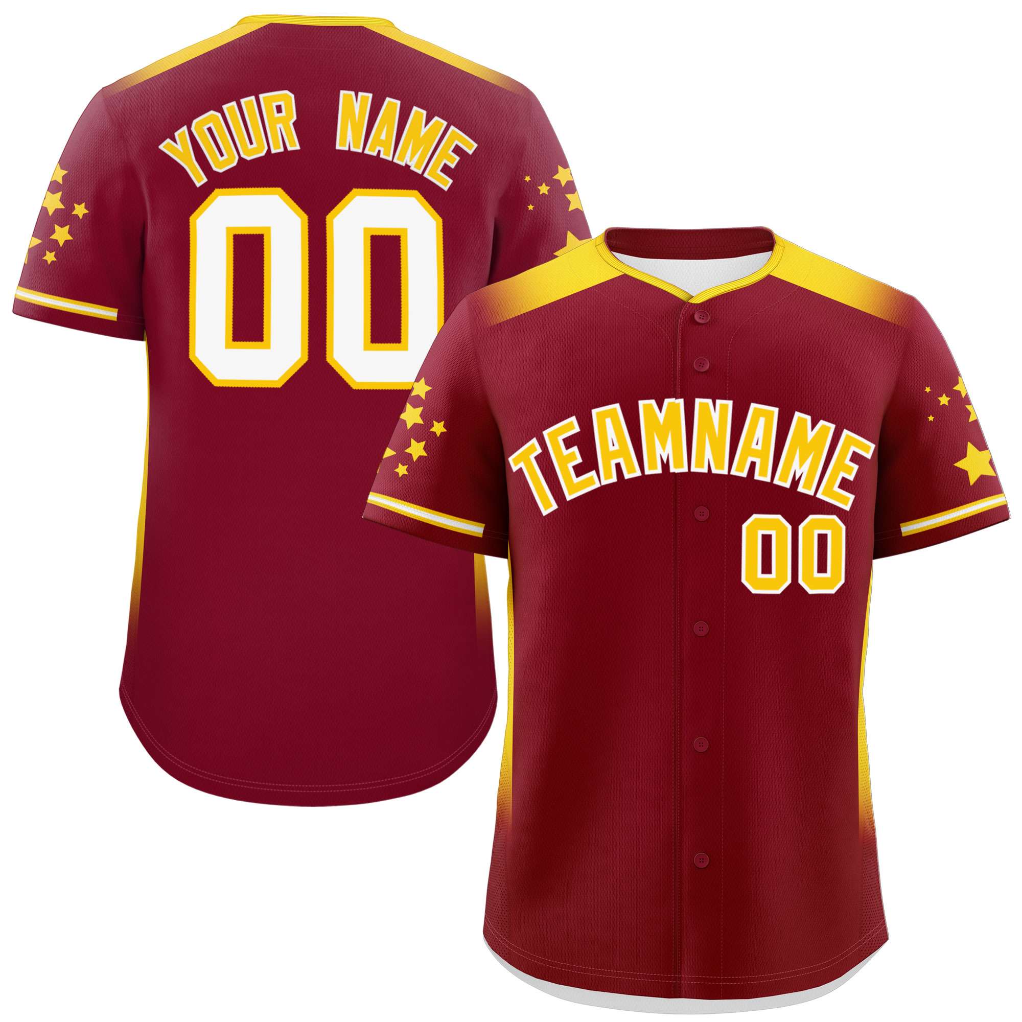 Custom Crimson Gold Gradient Side Personalized Star Pattern Authentic Baseball Jersey