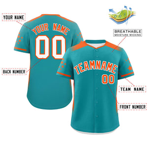 Custom Aqua Orange Gradient Side Personalized Star Pattern Authentic Baseball Jersey