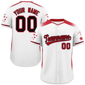 Custom White Red Gradient Side Personalized Star Pattern Authentic Baseball Jersey