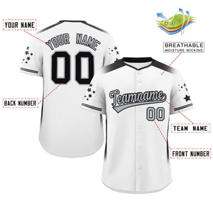 Custom White Black Gradient Side Personalized Star Pattern Authentic Baseball Jersey