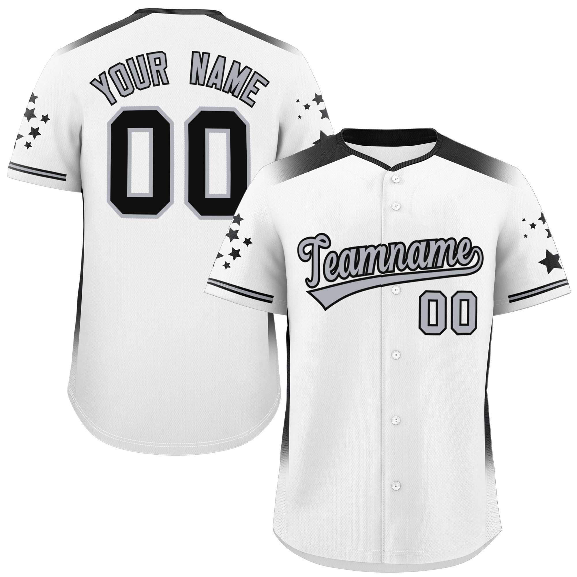 Custom White Black Gradient Side Personalized Star Pattern Authentic Baseball Jersey