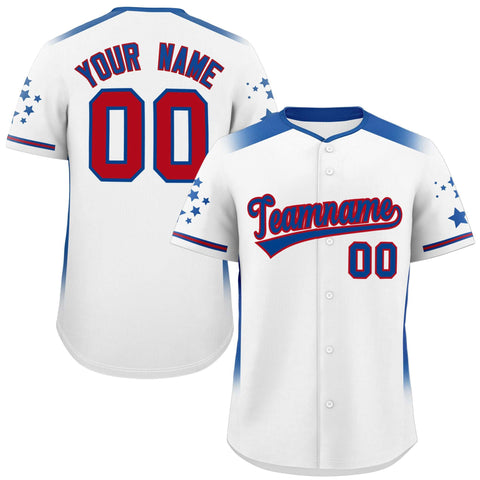 Custom White Royal Gradient Side Personalized Star Pattern Authentic Baseball Jersey