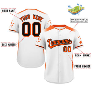 Custom White Orange Gradient Side Personalized Star Pattern Authentic Baseball Jersey