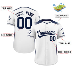 Custom White Navy Gradient Side Personalized Star Pattern Authentic Baseball Jersey