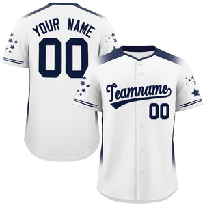 Custom White Navy Gradient Side Personalized Star Pattern Authentic Baseball Jersey