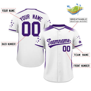 Custom White Purple Gradient Side Personalized Star Pattern Authentic Baseball Jersey