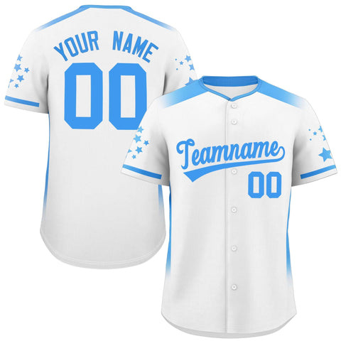 Custom White Powder Blue Gradient Side Personalized Star Pattern Authentic Baseball Jersey