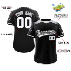 Custom Black Gray Gradient Side Personalized Star Pattern Authentic Baseball Jersey