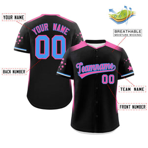 Custom Black Pink Gradient Side Personalized Star Pattern Authentic Baseball Jersey