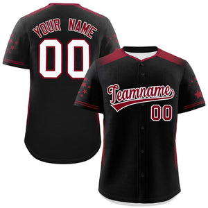 Custom Black Crimson Gradient Side Personalized Star Pattern Authentic Baseball Jersey