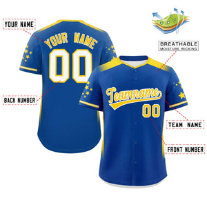 Custom Royal Gold Gradient Side Personalized Star Pattern Authentic Baseball Jersey