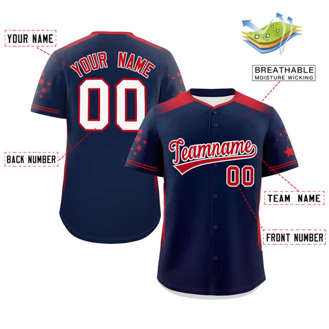 Custom Navy Red Gradient Side Personalized Star Pattern Authentic Baseball Jersey