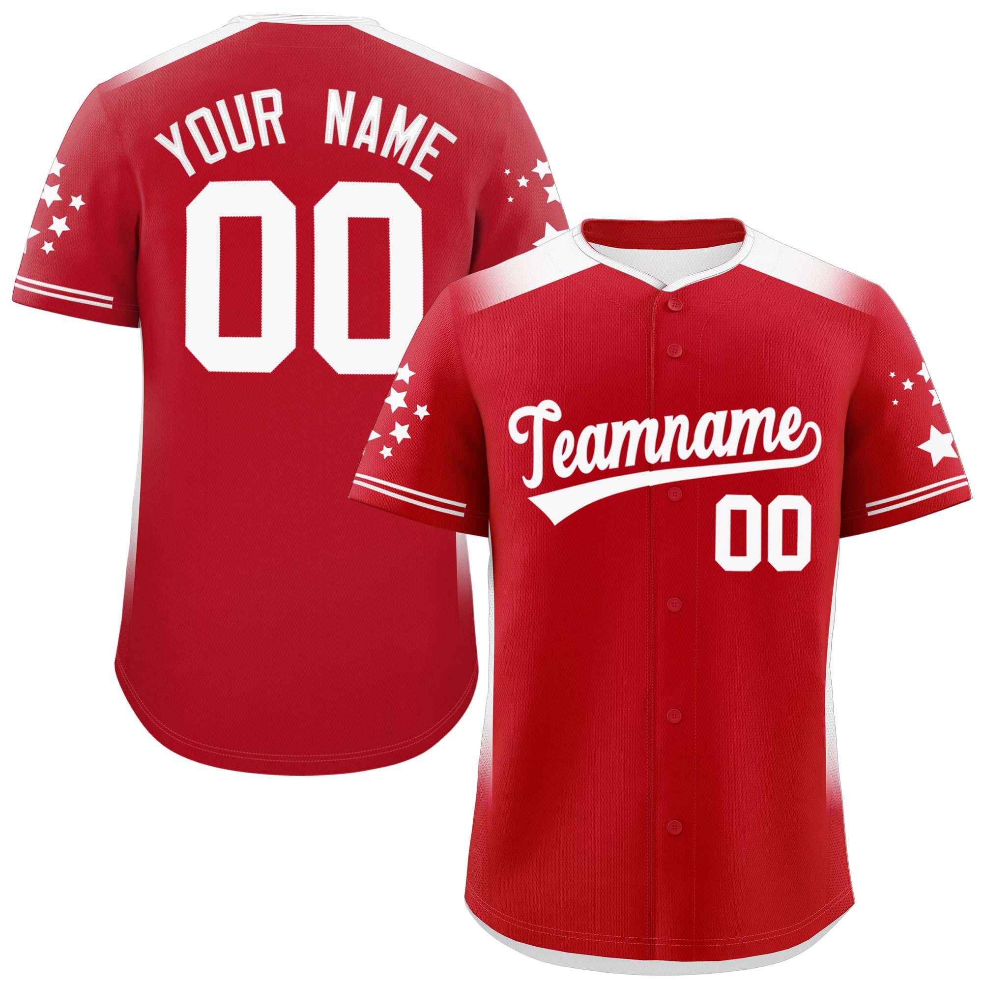 Custom Red White Gradient Side Personalized Star Pattern Authentic Baseball Jersey