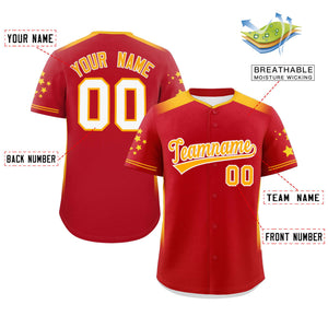 Custom Red Yellow Gradient Side Personalized Star Pattern Authentic Baseball Jersey