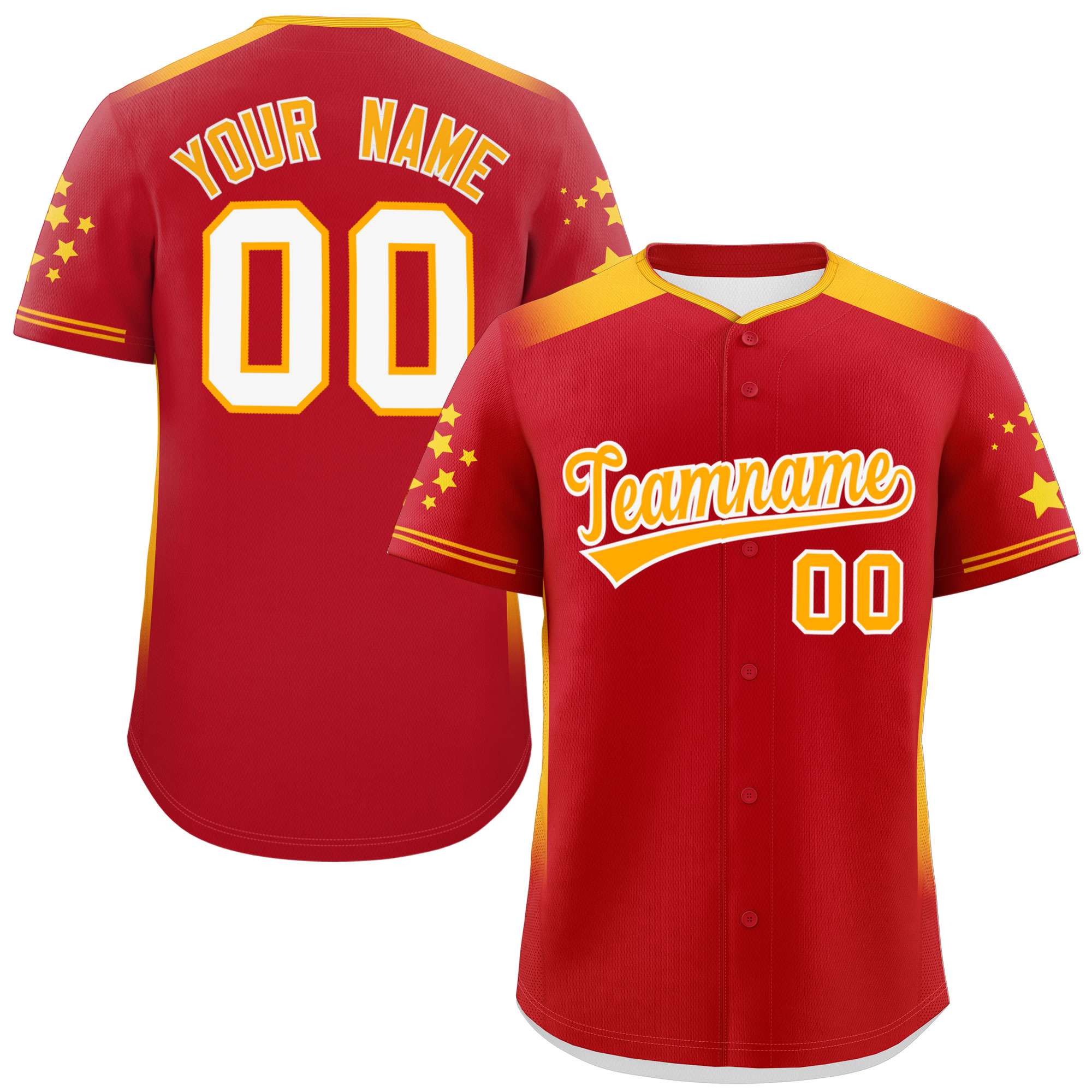 Custom Red Yellow Gradient Side Personalized Star Pattern Authentic Baseball Jersey