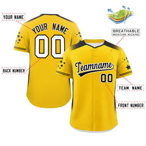 Custom Gold Black Gradient Side Personalized Star Pattern Authentic Baseball Jersey