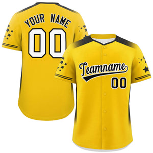 Custom Gold Black Gradient Side Personalized Star Pattern Authentic Baseball Jersey