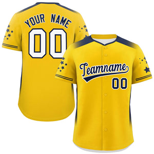 Custom Gold Navy Gradient Side Personalized Star Pattern Authentic Baseball Jersey