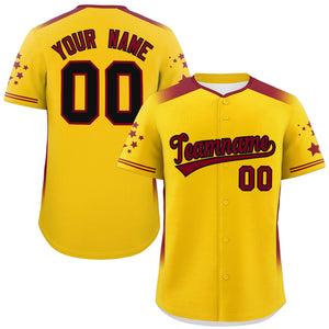 Custom Gold Crimson Gradient Side Personalized Star Pattern Authentic Baseball Jersey