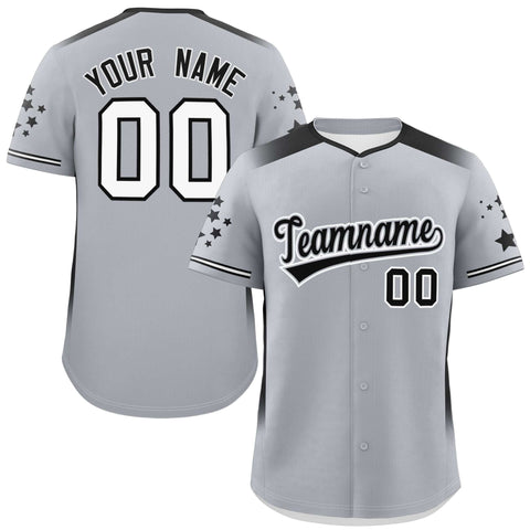 Custom Gray Black Gradient Side Personalized Star Pattern Authentic Baseball Jersey