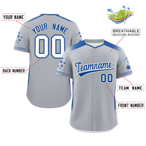 Custom Gray Royal Gradient Side Personalized Star Pattern Authentic Baseball Jersey