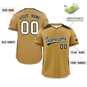 Custom Old Gold Black Gradient Side Personalized Star Pattern Authentic Baseball Jersey