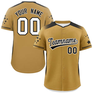 Custom Old Gold Black Gradient Side Personalized Star Pattern Authentic Baseball Jersey