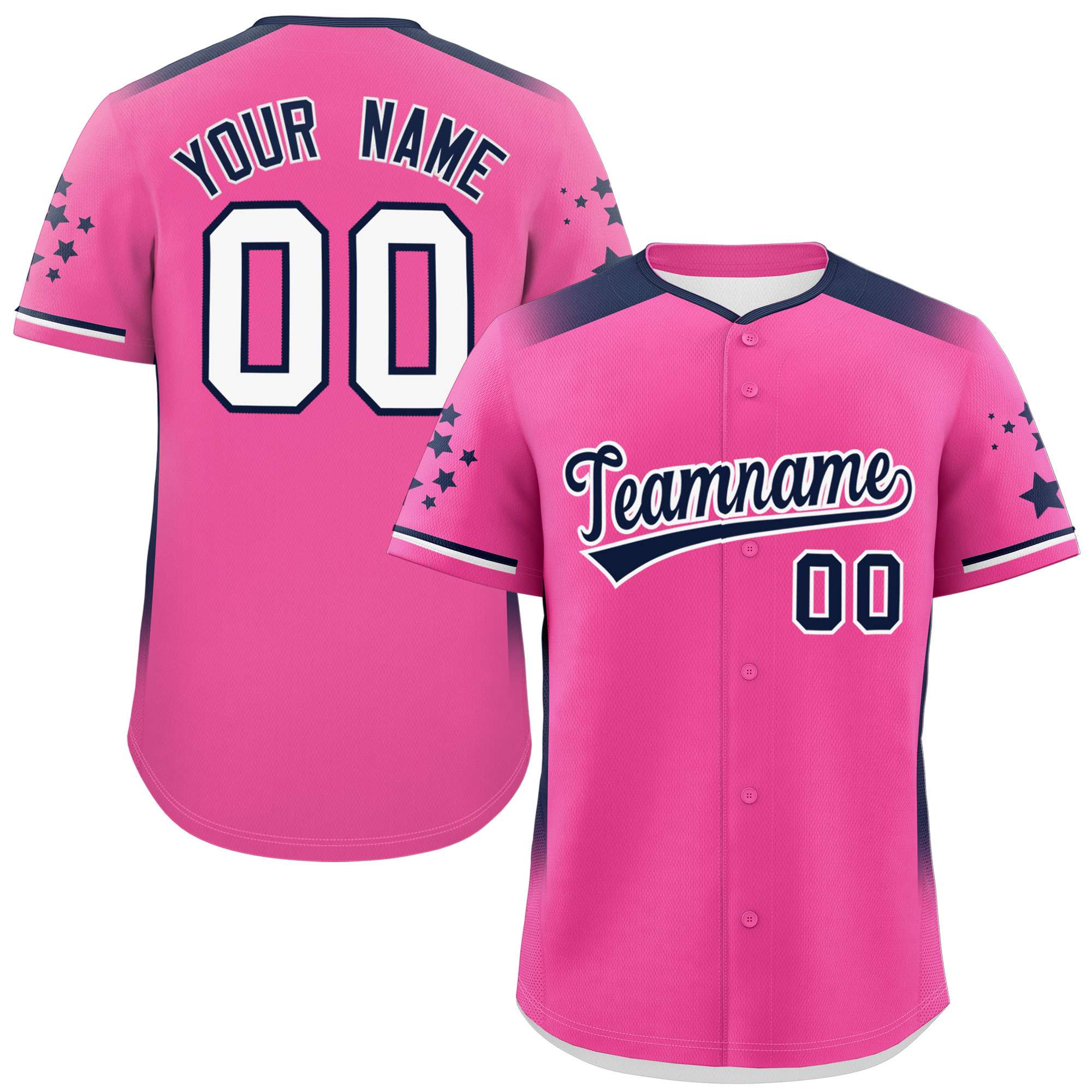 Custom Pink Navy Gradient Side Personalized Star Pattern Authentic Baseball Jersey