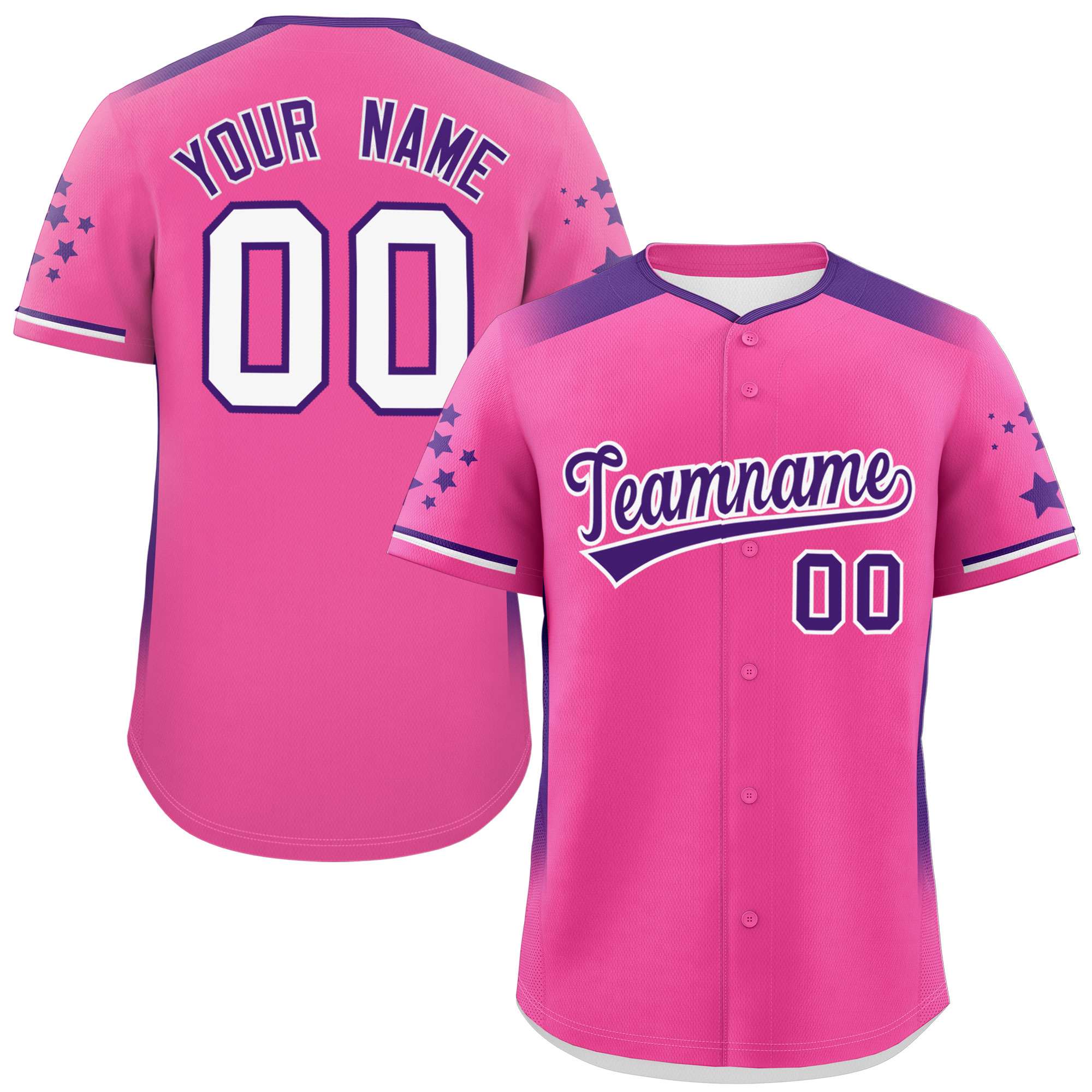 Custom Pink Purple Gradient Side Personalized Star Pattern Authentic Baseball Jersey