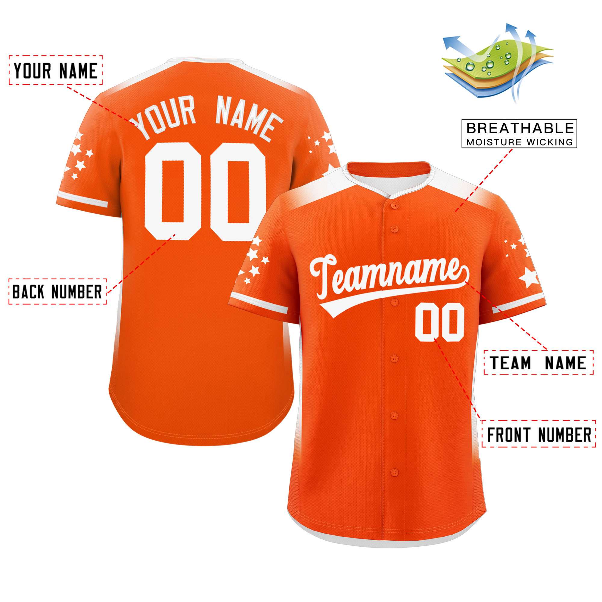 Custom Orange White Gradient Side Personalized Star Pattern Authentic Baseball Jersey