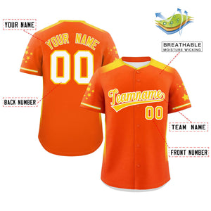 Custom Orange Gold Gradient Side Personalized Star Pattern Authentic Baseball Jersey