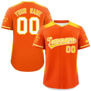Custom Orange Gold Gradient Side Personalized Star Pattern Authentic Baseball Jersey
