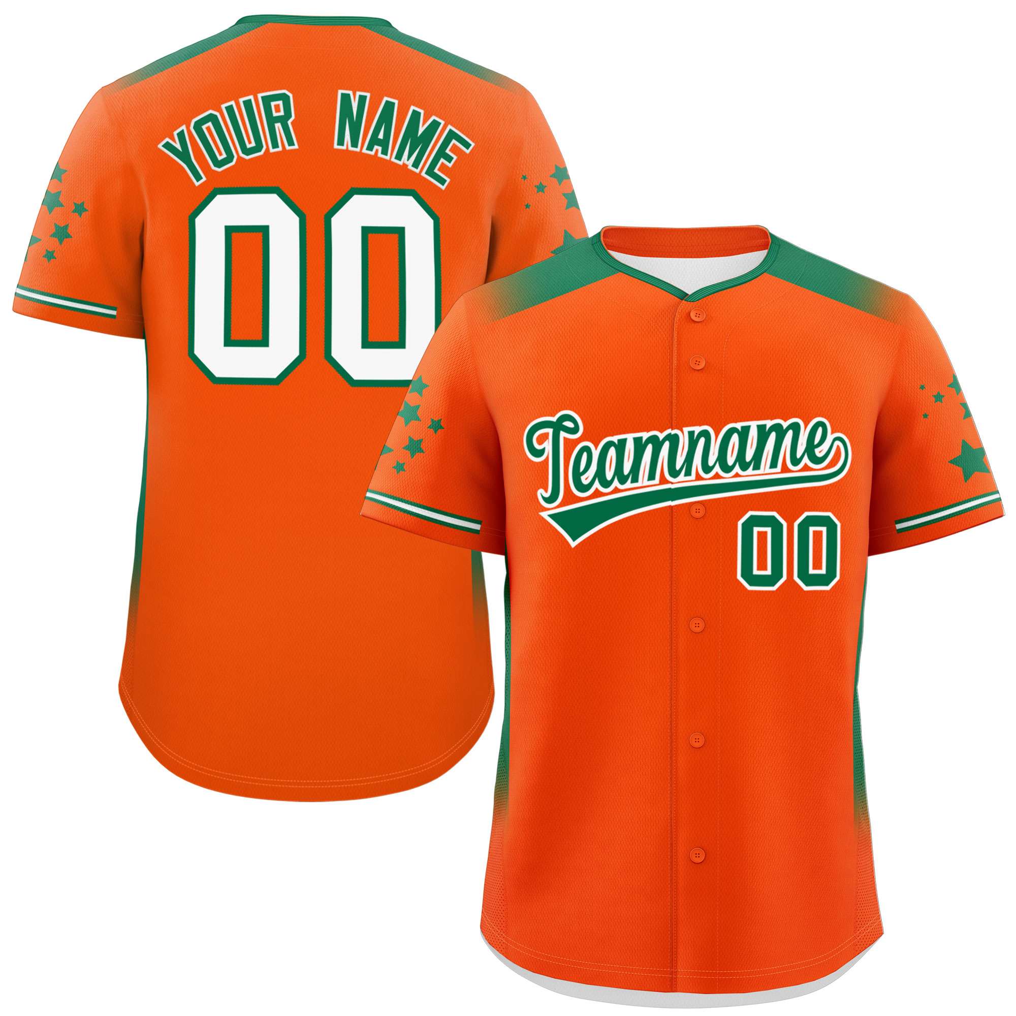 Custom Orange Kelly Green Gradient Side Personalized Star Pattern Authentic Baseball Jersey