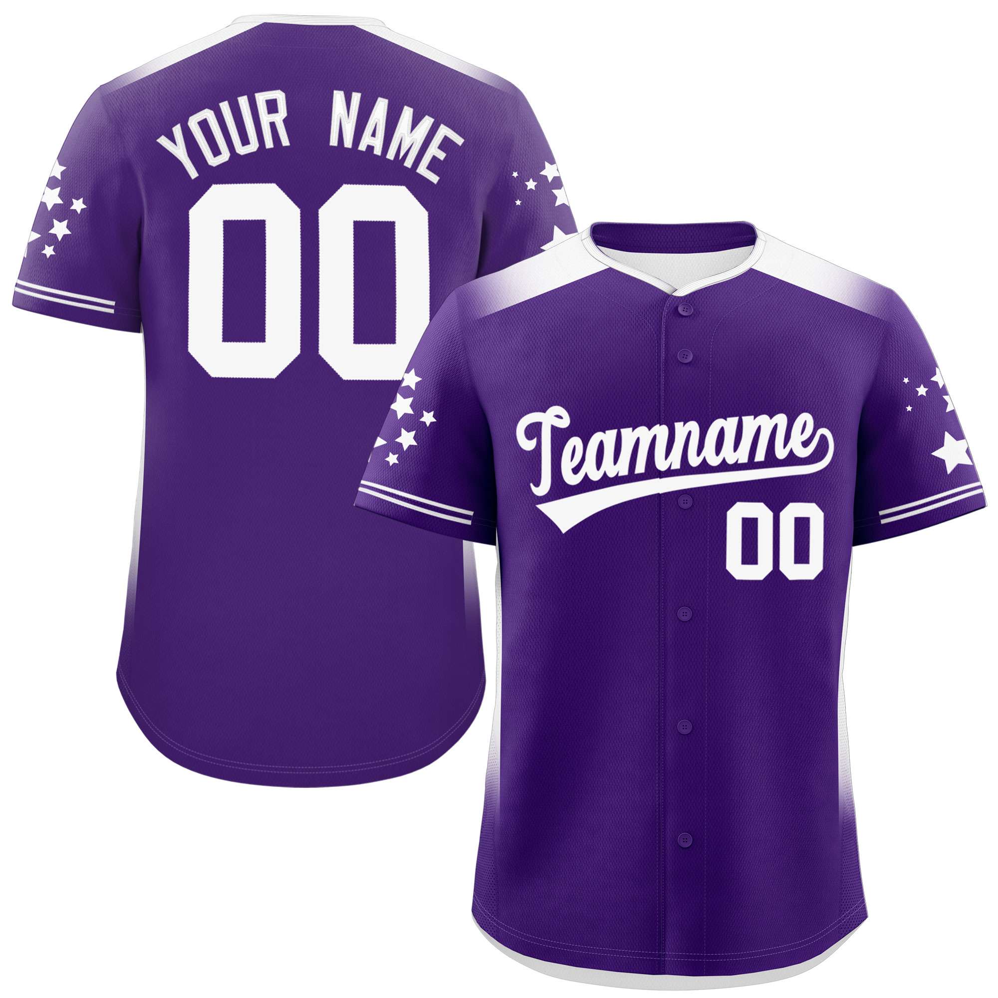 Custom Purple White Gradient Side Personalized Star Pattern Authentic Baseball Jersey