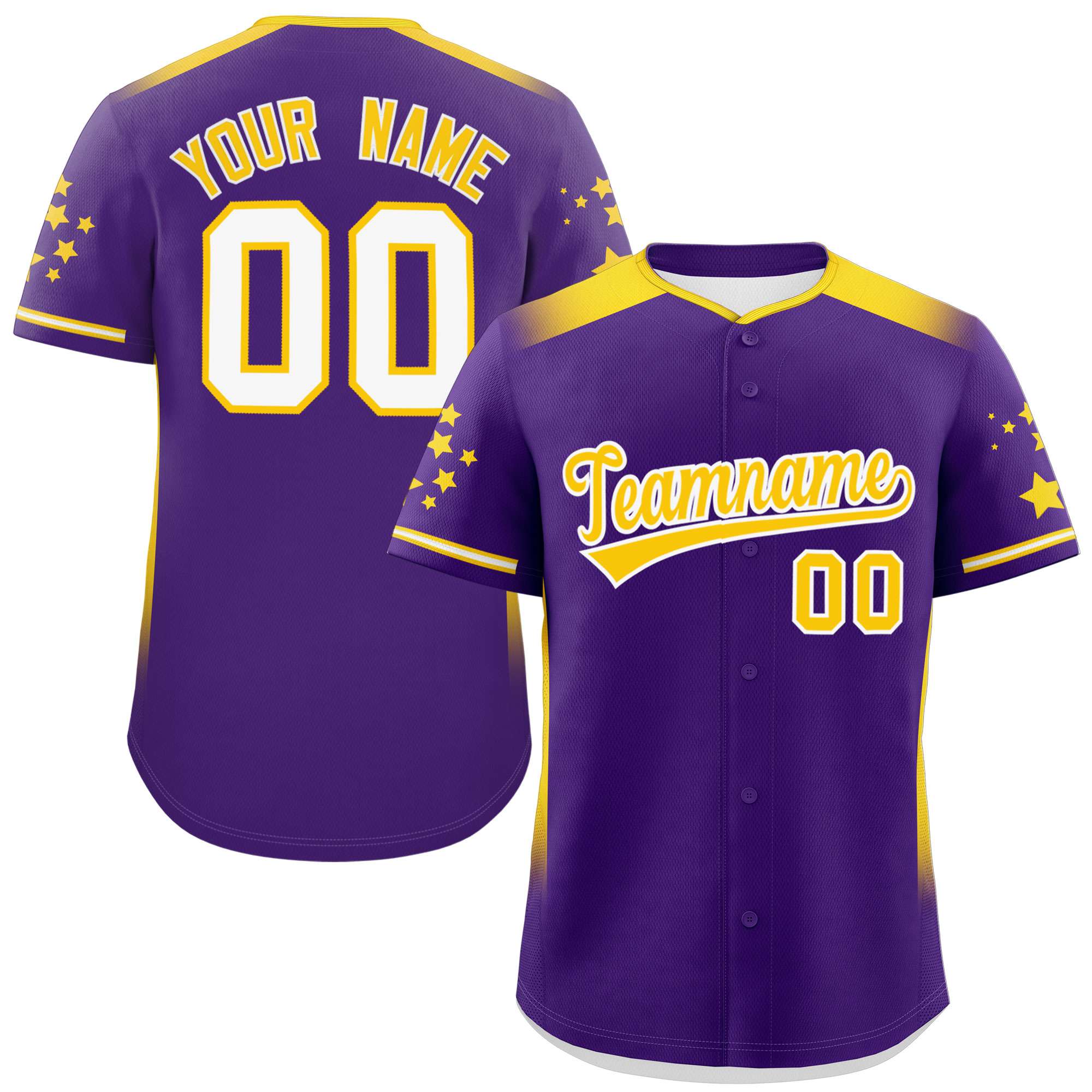 Custom Purple Gold Gradient Side Personalized Star Pattern Authentic Baseball Jersey