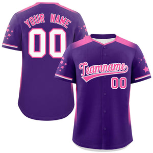 Custom Purple Pink Gradient Side Personalized Star Pattern Authentic Baseball Jersey