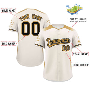 Custom Cream Old Gold Gradient Side Personalized Star Pattern Authentic Baseball Jersey