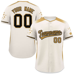 Custom Cream Old Gold Gradient Side Personalized Star Pattern Authentic Baseball Jersey