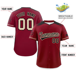 Custom Crimson Black Gradient Side Personalized Star Pattern Authentic Baseball Jersey