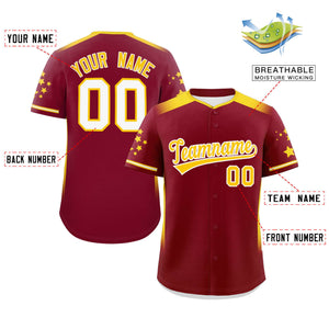 Custom Crimson Gold Gradient Side Personalized Star Pattern Authentic Baseball Jersey