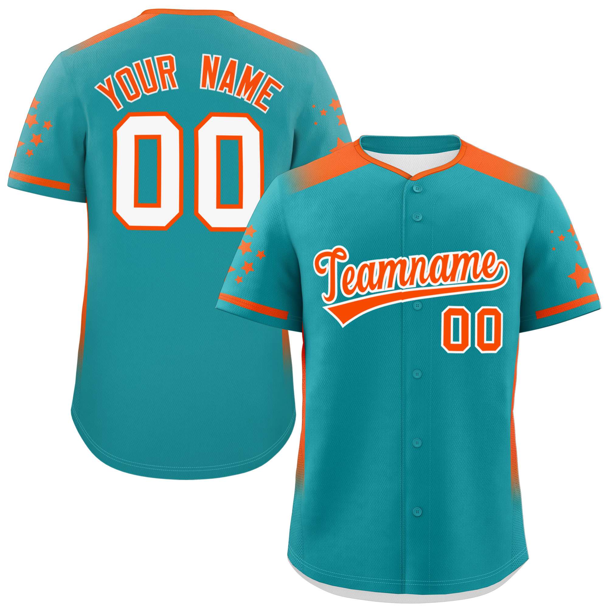 Custom Aqua Orange Gradient Side Personalized Star Pattern Authentic Baseball Jersey