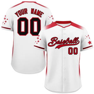 Custom White Red Gradient Side Personalized Star Pattern Authentic Baseball Jersey