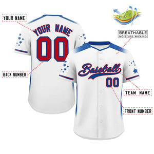 Custom White Royal Gradient Side Personalized Star Pattern Authentic Baseball Jersey