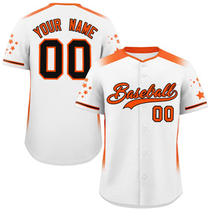 Custom White Orange Gradient Side Personalized Star Pattern Authentic Baseball Jersey