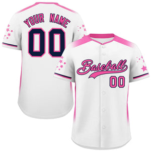 Custom White Pink Gradient Side Personalized Star Pattern Authentic Baseball Jersey